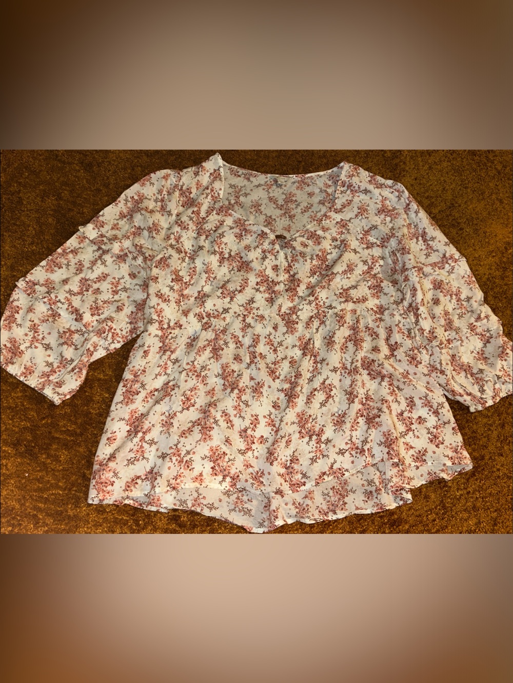 Women's White Floral Blouse with Dusty Rose Print